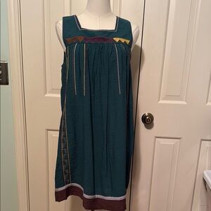 Teal Sleeveless Dress with Embroidery